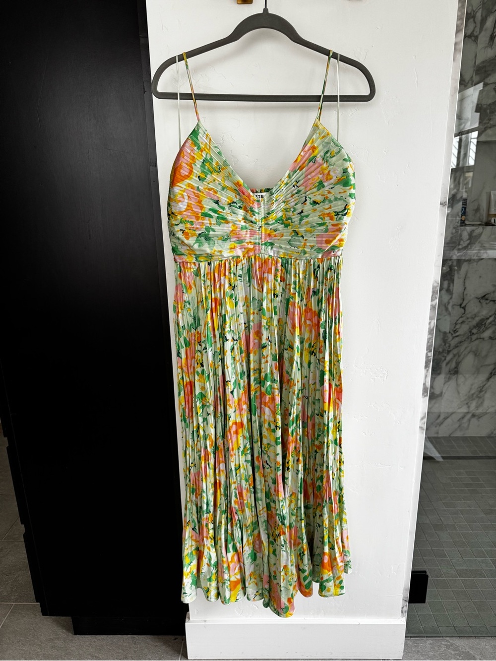 Astr Smocked Floral Dress - Green, Pink, Yellow